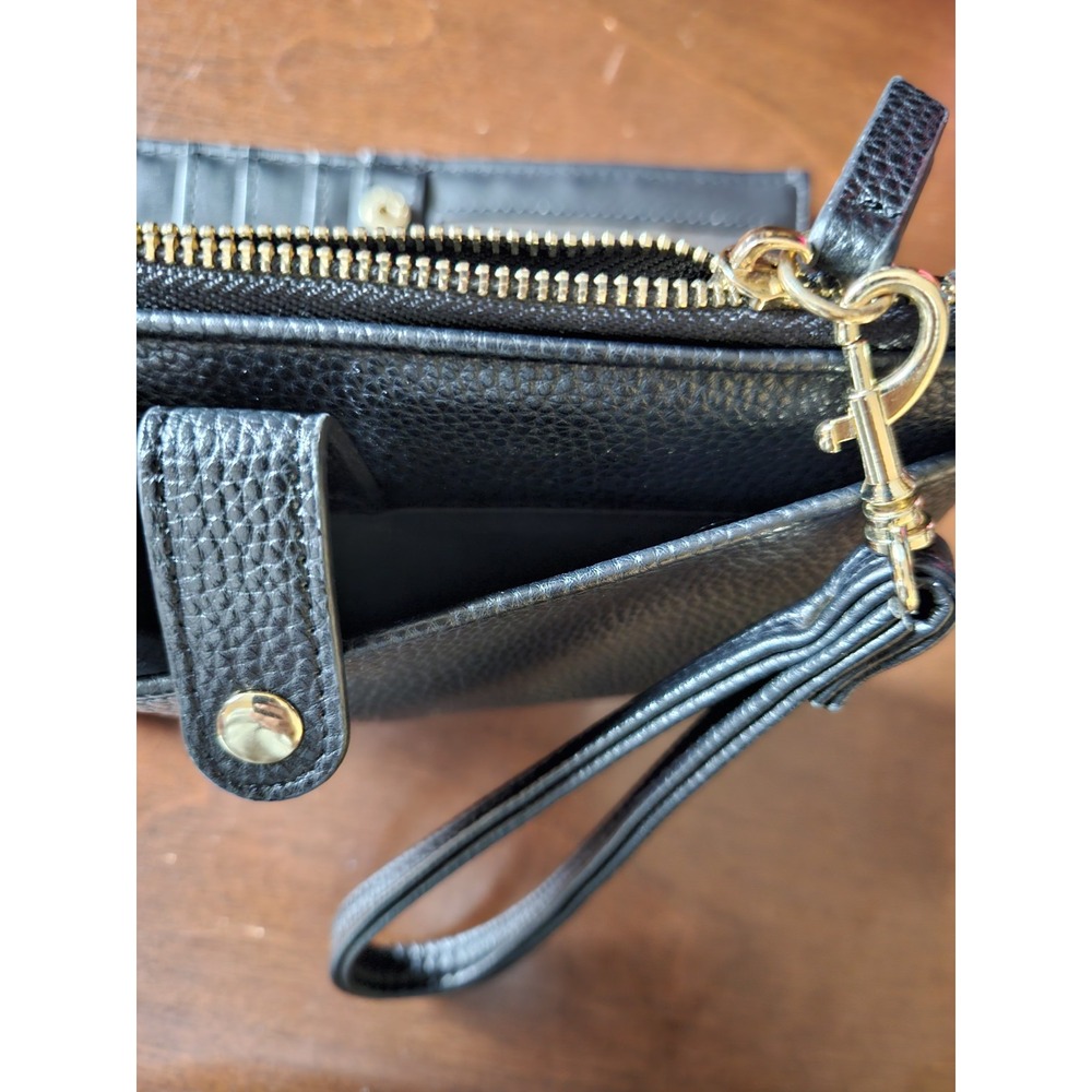 Nanette Lepore Black Pebbled Wristlet Wallet Clutch Zip Around‎ Card Holder - Picture 5 of 7